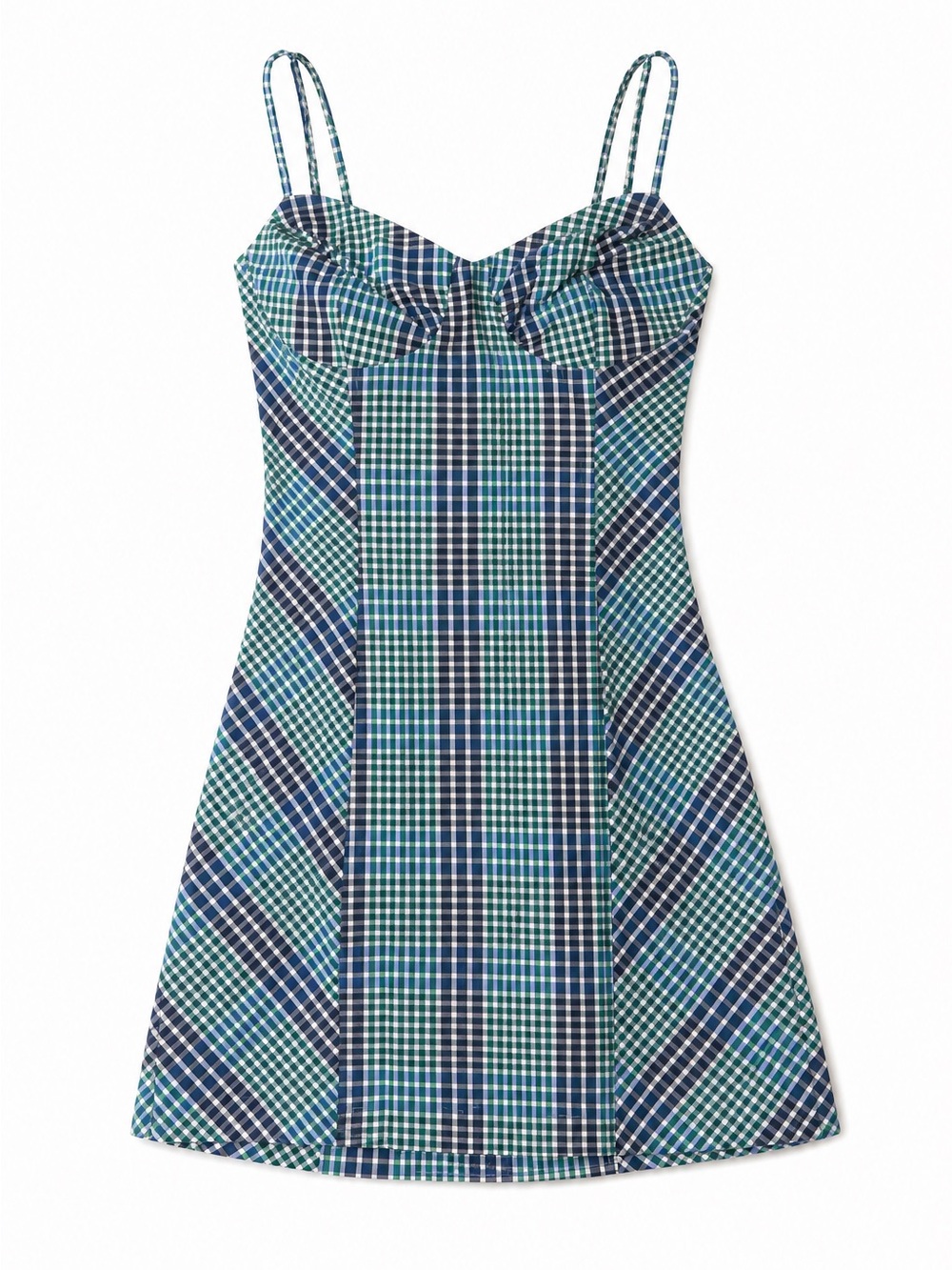 Urban Outfitters Green & Navy Plaid Spaghetti-Strap Mini Dress